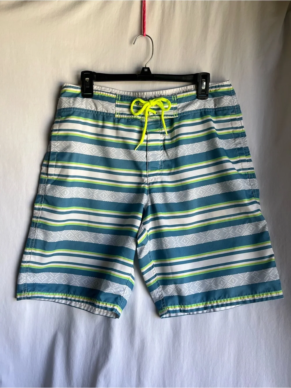 American Eagle Outfitters Blue, Teal & Lime Striped Swim Shorts